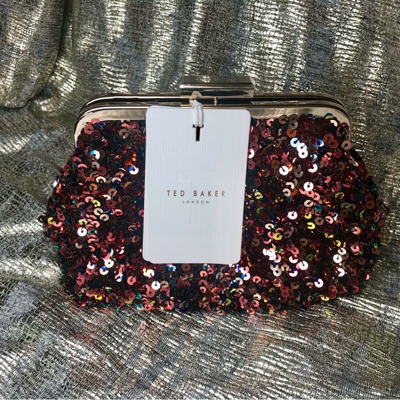 Ted Baker Handbags - TED BAKER NWT “JAZMINN SEQUIN FRAME CLUTCH” ROSEGOLD BAG WITH CHAIN STRAP